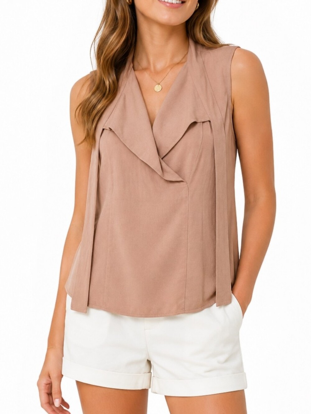 Bcbgmaxazria Medium Neutral High Low Iran Bronzine Necktie Summer Layer Top